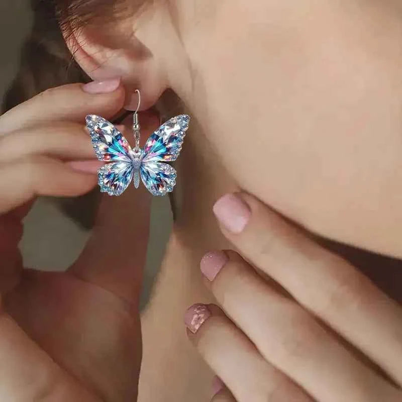 YAOLOGE 2025 New Arrival Sparkling Flat Butterfly Earrings Acrylic Material Women Novel Glamorous Eardrop Party Gifts