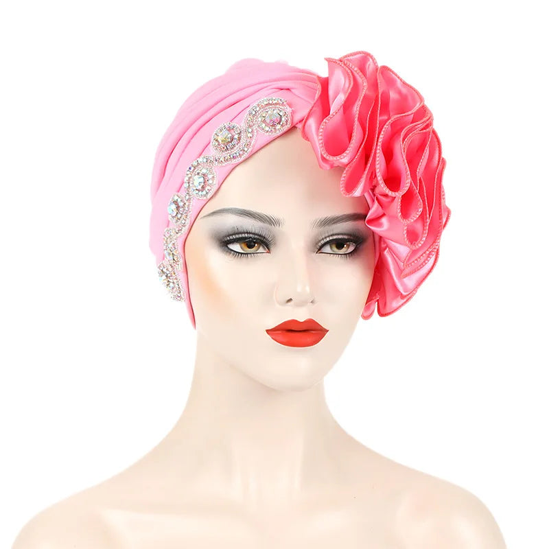 African Female Head Wraps Bonnet Nigeria Party Headgear Satin Ruffled Pleated Turban Caps for Women Ready to Wear Headtie - NamafadStore