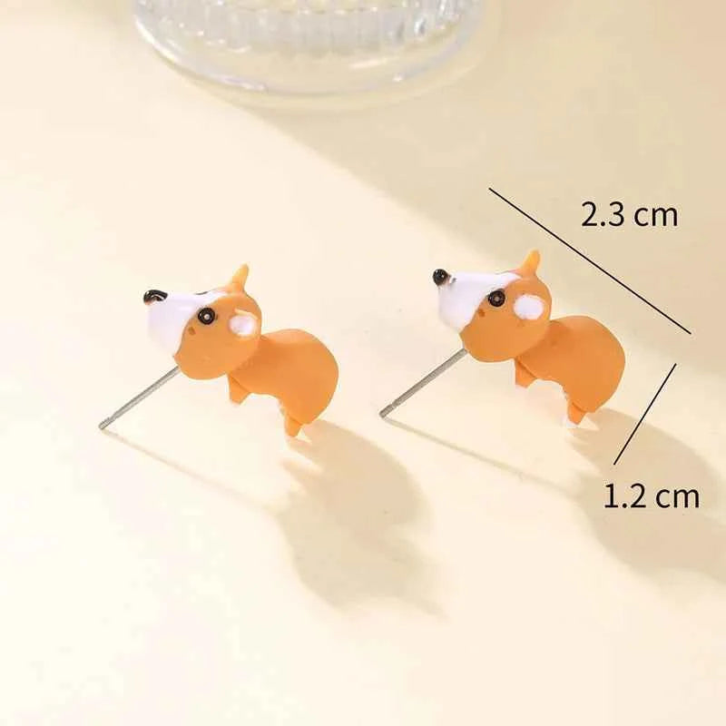 2pcs/1pair Animal Cartoon Stud Earring For Women Cute Dinosaur Little Dog Whale Clay Bite Ear Jewelry Funny Gifts Fashion