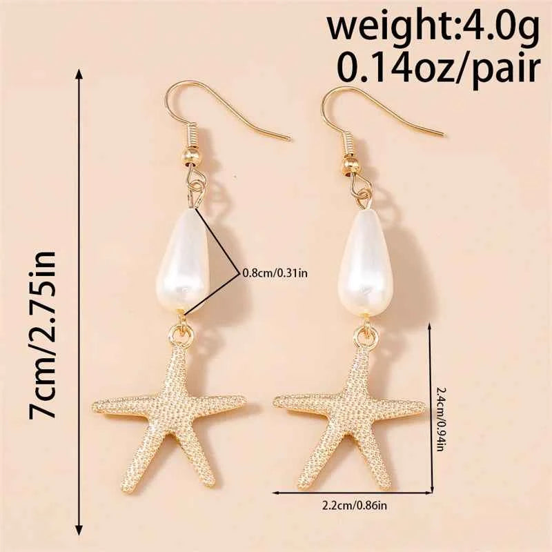 Cute Conch Starfish Shell Drop Earrings for Women Marine Organism Dangle Earrings Girls Students Party Holiday Jewelry Gifts