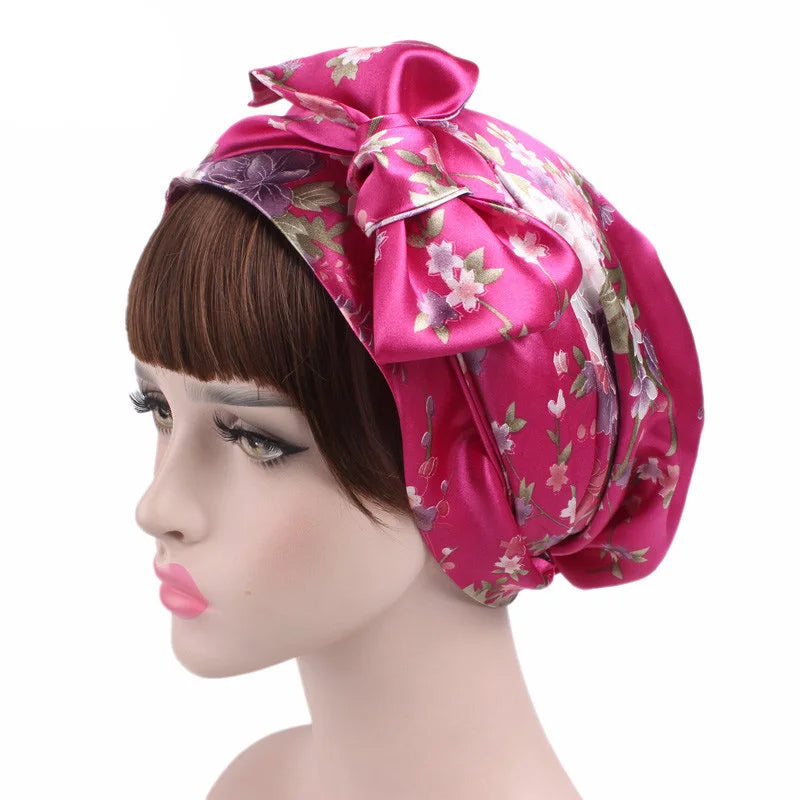Women Silk Satin Cap Night Sleep Cap Hair Bonnet Hat Head Cover Satin Turban Headscarf Adjustable Ladies Long Hair Care Bonnet - NamafadStore