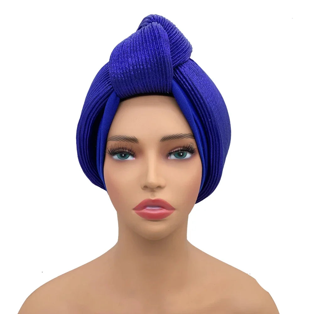Glitter Knoted Head Wraps African Auto Gele Nigeria Wedding Headtie Party Headwear Muslim Hat Fashion Women's Turban Cap - NamafadStore