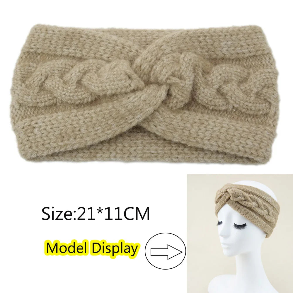 Winter Knitted Headbands for Women Warm Woolen Knitting Ear Warmer Cross Knot Turban Headwear Girls Hair Band Hair Accessories - NamafadStore