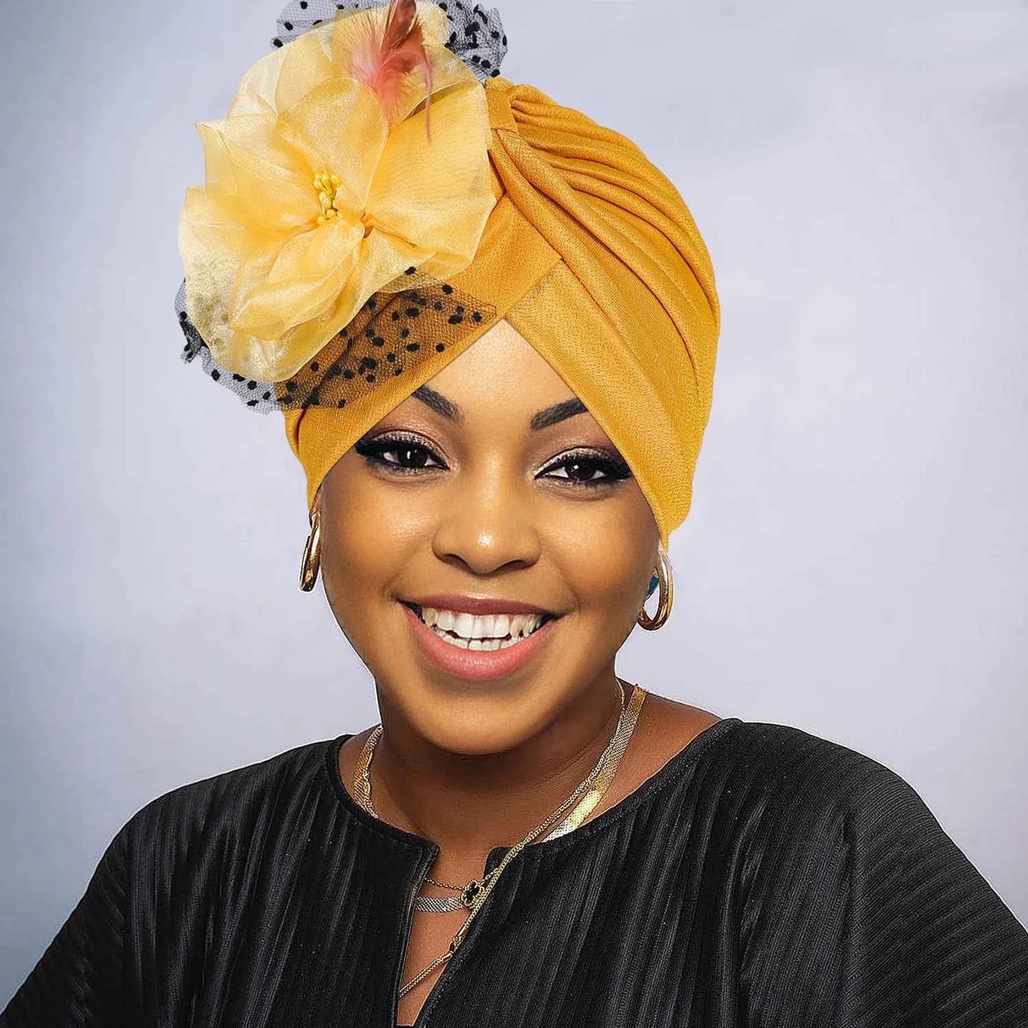 Women’s Luxury Turban Hat – Big Flower Mesh Style African Zahra Cap for Weddings & Special Occasions