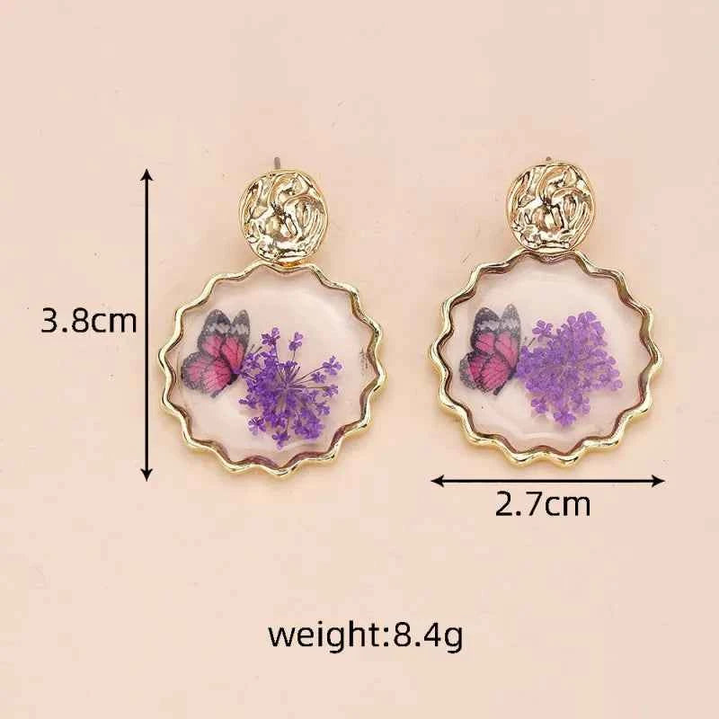 Colorful Natural Flower Earring Transparent Epoxy Resin Pressed Flower Earring Creative Natural Plant Earrings Jewelry Wholesale