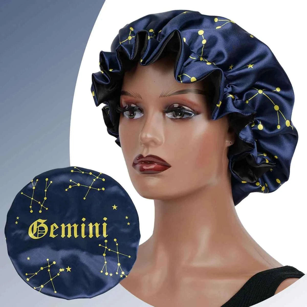 1PC Constellation Print Satin Sleep Bonnet with Wide Band Soft Wrap Comfortable Cap for Daily Use Makeup & Face Washing