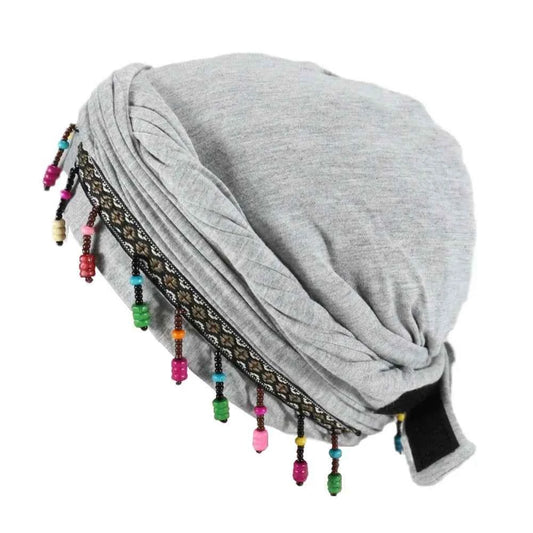 Bonnet Hat Elastic Colorful Beaded Headscarf Breathable Hijab Pre-tie Head Wraps Dome Indian Style Jacquard Pullover Cap Gifts