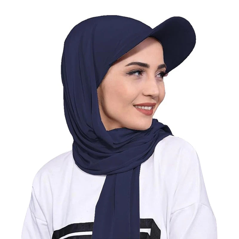 New Women Brim Bandana Cap Scarf Hat Outdoor Sun Visor ith Pre-Tied Turban Caps Ready To Wear Muslim Hijab Shawl Baseball Cap - NamafadStore