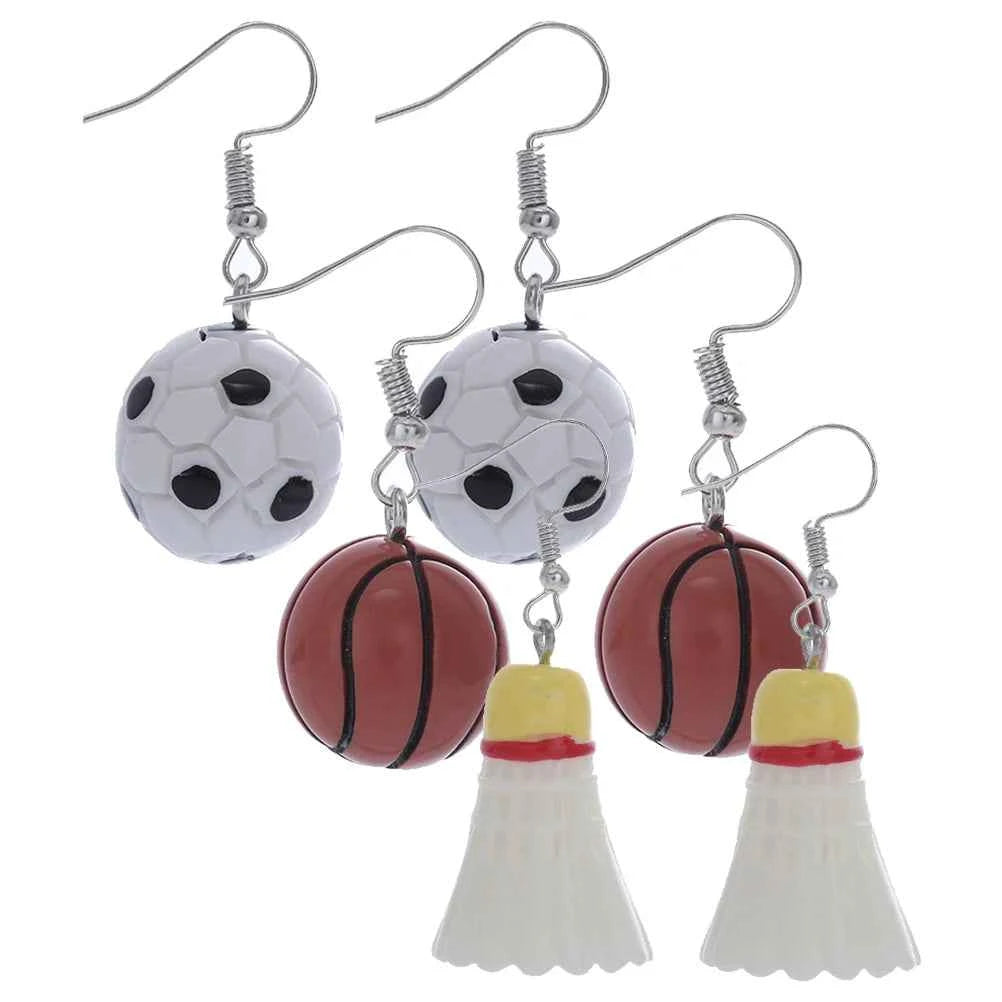 3 Pairs themed Resin Earrings Basketball Football Pendant Cute Ear naments for Sports Earring Girls Safe Durable