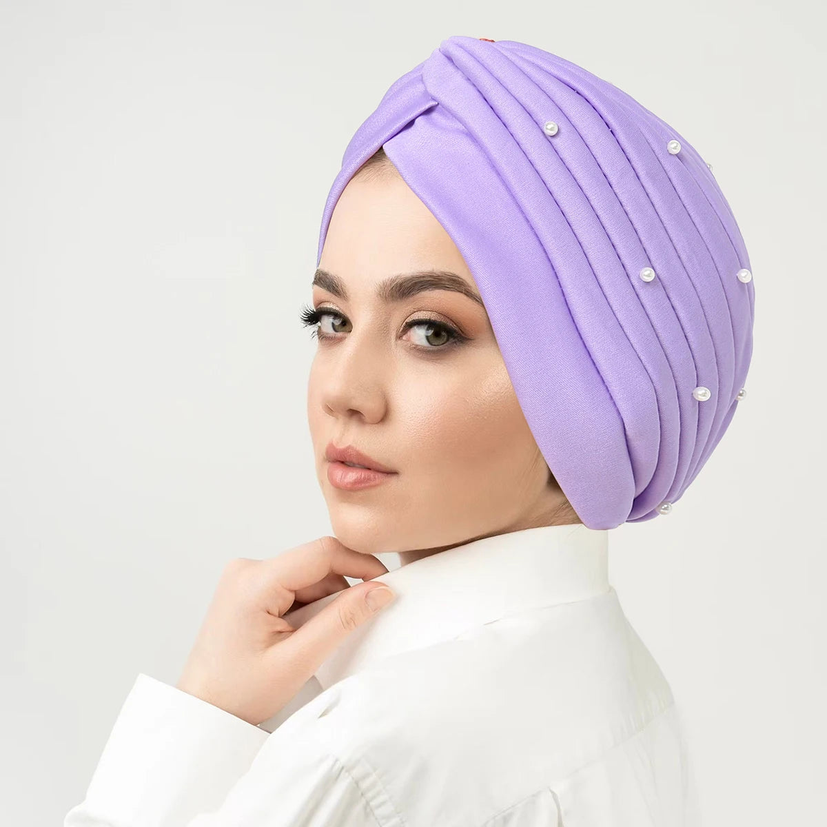 Solid Color Pearl Crinkle Women Muslim Hijab Caps Wrap Head Soft Elastic Ladies Turban Bonnet Islamic Clothing Accessories - NamafadStore