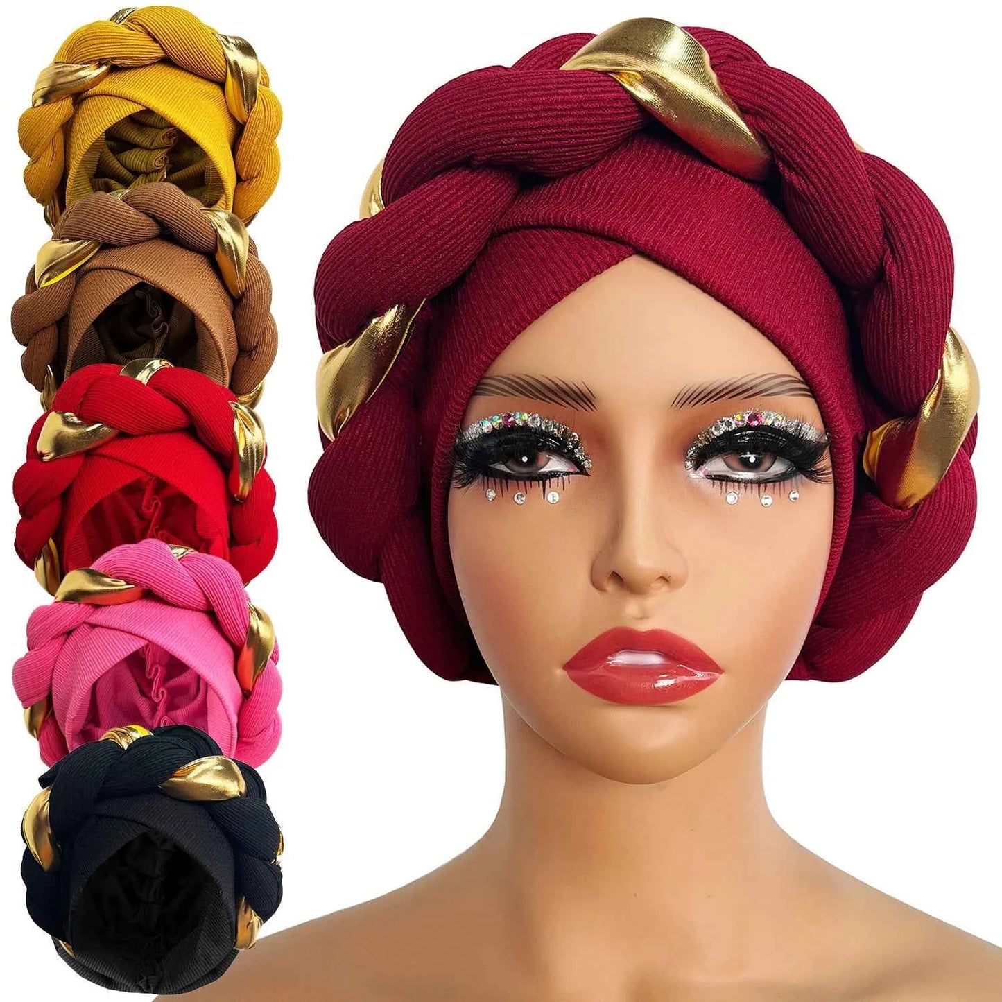 African Turban Cap Headdress Women's Pleated Hat Hair Accessories Arab Wrapped Muslim Hijab - NamafadStore