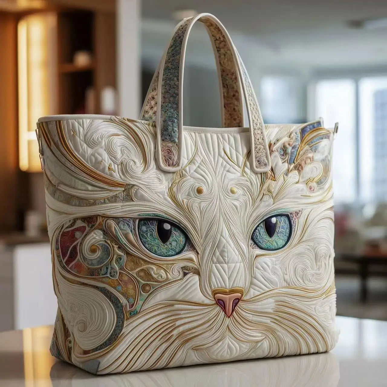 Quilted handbag 3D embroidered handbag large capacity canvas shoulder bag women's daily shopping bag fashionable travel handbag