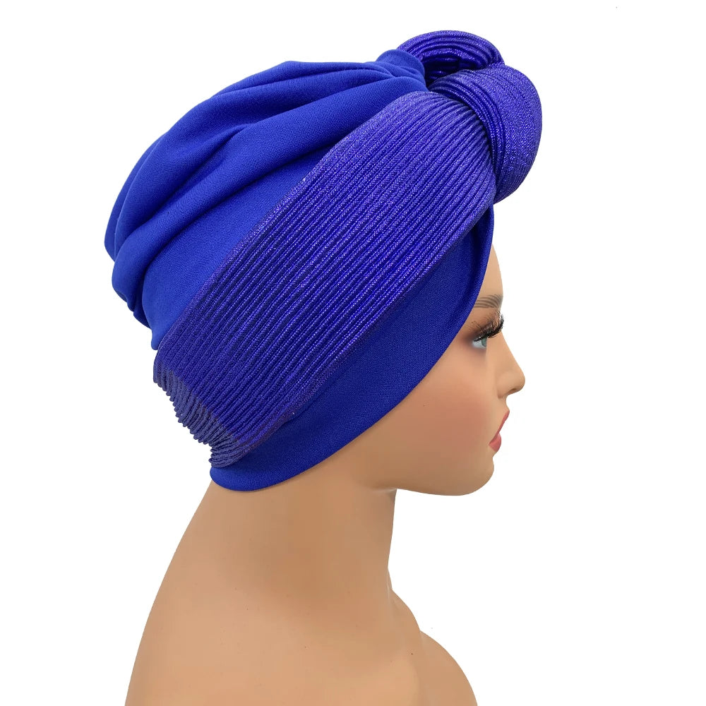 Fashion Women's Head Wraps African Lady Turban Hat Knoted Headtie Wedding Party Headwear Nigeria Auto Geles - NamafadStore
