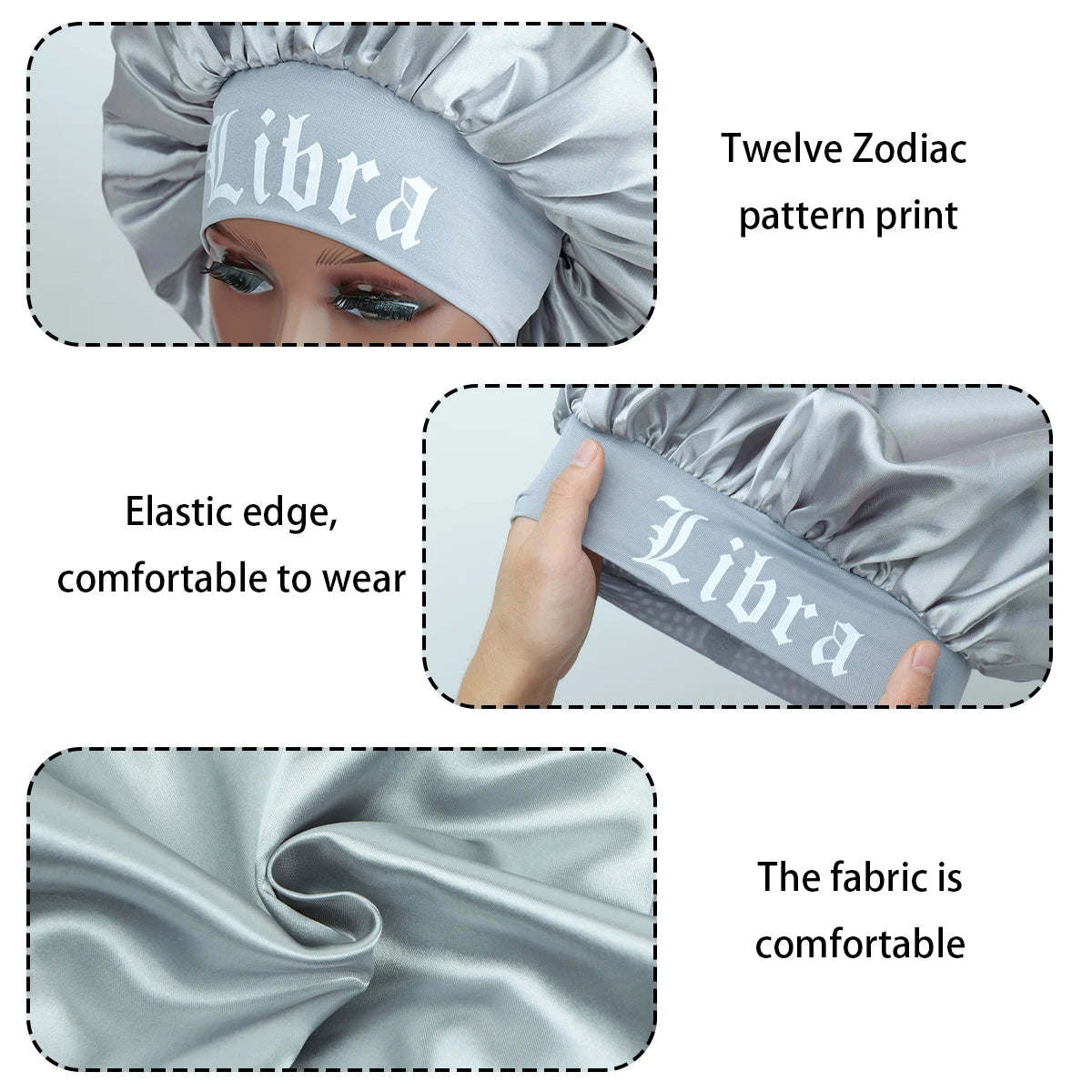 1PC Constellation Print Satin Sleep Bonnet with Wide Band Soft Wrap Comfortable Cap for Daily Use Makeup & Face Washing - NamafadStore