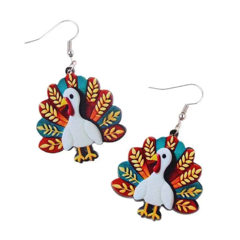 New Thanksgiving Turkey Maple Leaf Acrylic Earrings Personalized Fashion Orange Turkey Autumn Yellow Maple Leaf Earrings