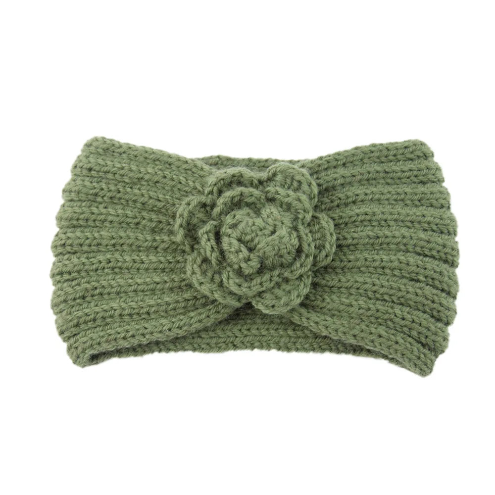 Women Rose Flower Knitted Headbands Women Autumn Winter Crochet Head Wrap wide Woolen Hairband Turban Bandana Hair Accessories - NamafadStore