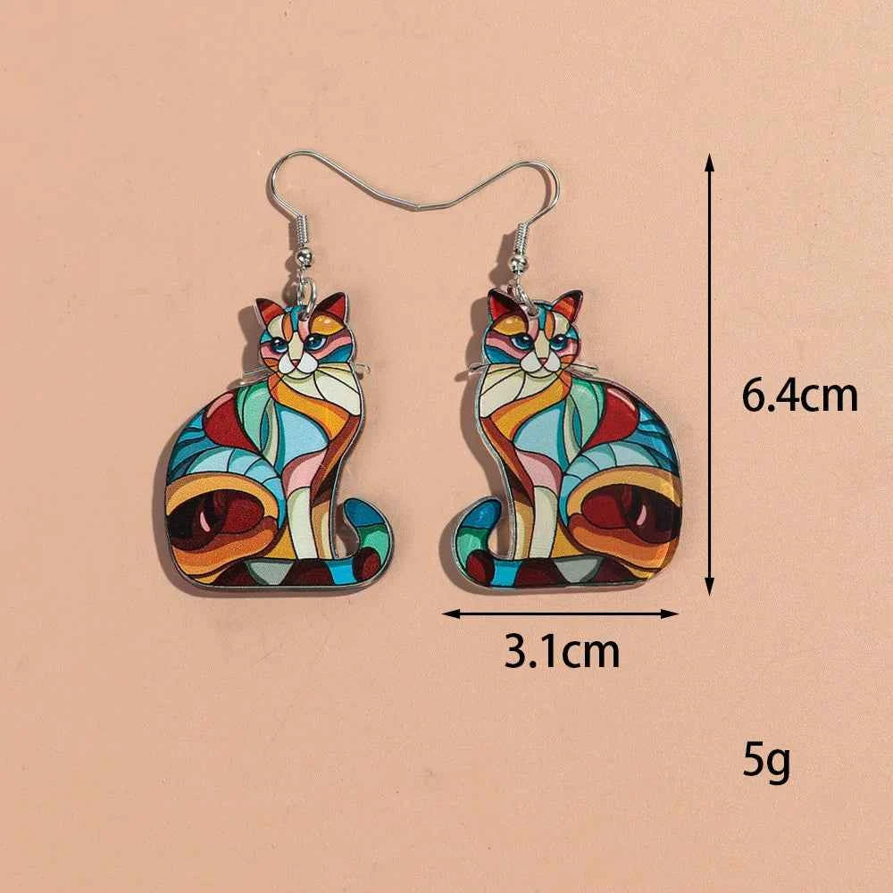 New Church Colorful  Cat Owl Elephant Acrylic Earrings Set for Women 3pair Cute Cartooon Animal Drop Earring Funny Jewelry Gifts