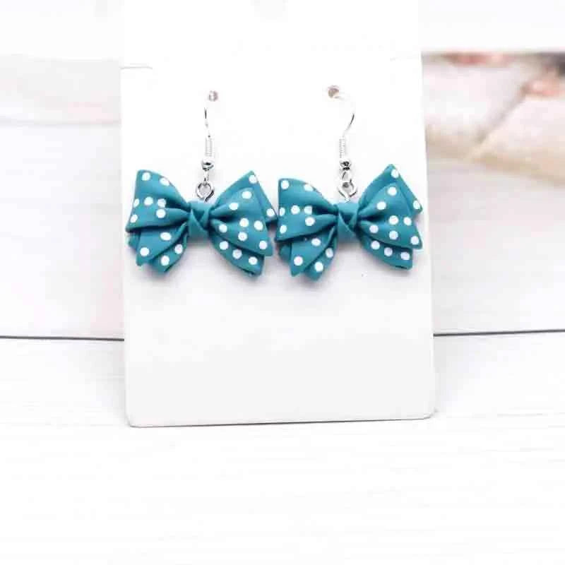 28*20mm Earrings For Girls Women Resin Handmade Cute Small Dot Bowknot Resin Flatback Charms Drop Earrings Funny Gift