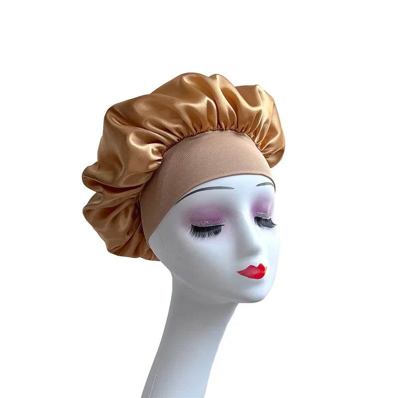 Women Satin Shower Cap - Bathroom Satin Solid Color Stretch Bonnets Hair Hat for Daily Use and Beauty - NamafadStore