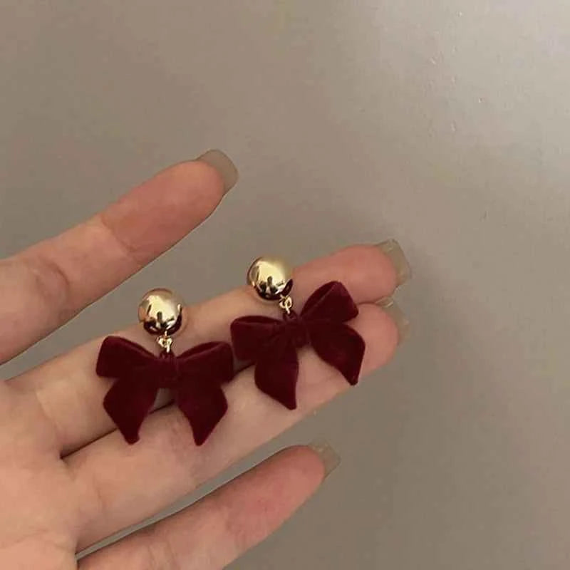 1Pair Vintage Black Flocking Earrings Geometric Bowknot Stud Earrings For Women Fashion With Jewelry Accessories