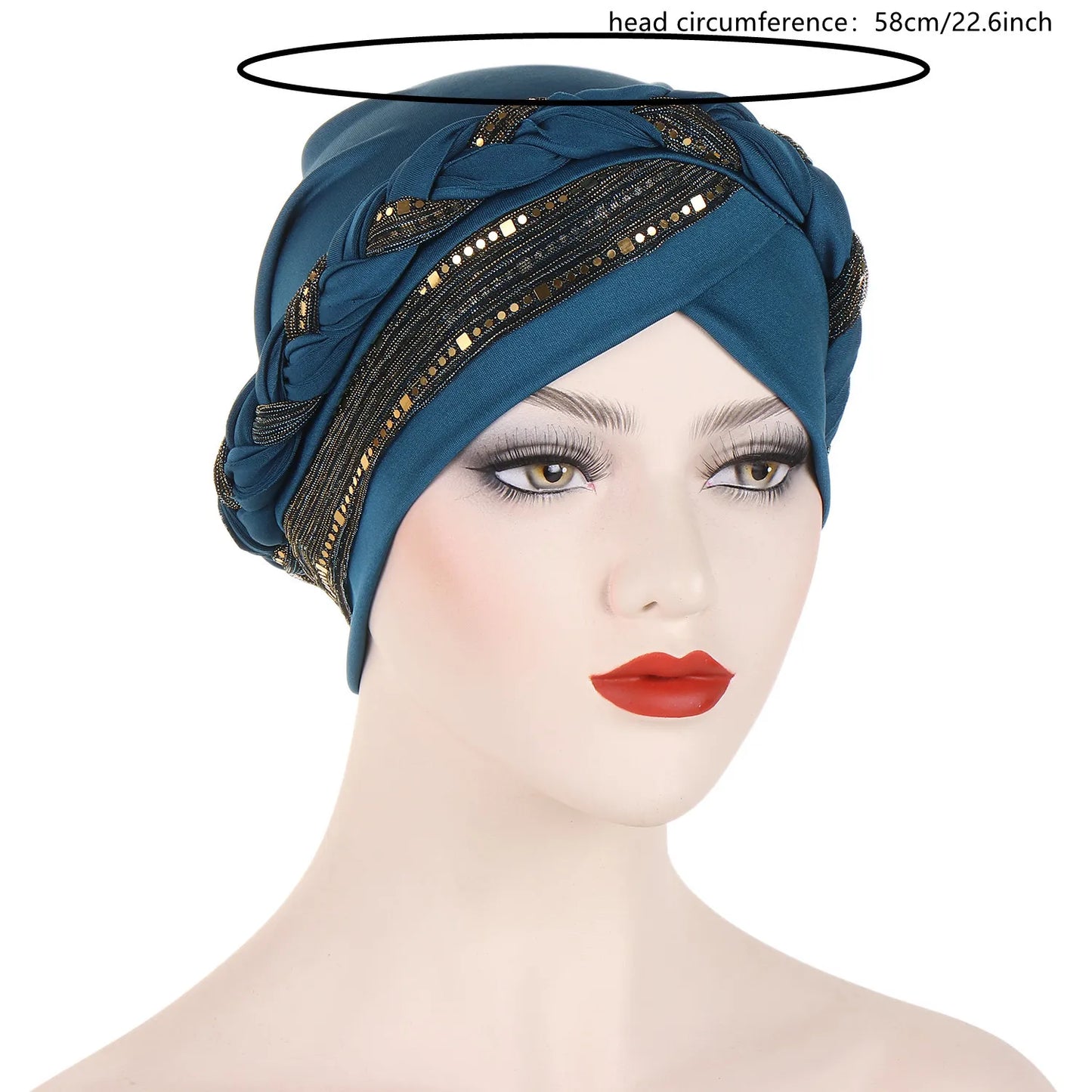 Color Blocked Bright Silk Braid Women Hijabs Turban Hat Solid Color Head Wraps Pre-tied Elastic Head Scarf Beanies Chemo Cap - NamafadStore