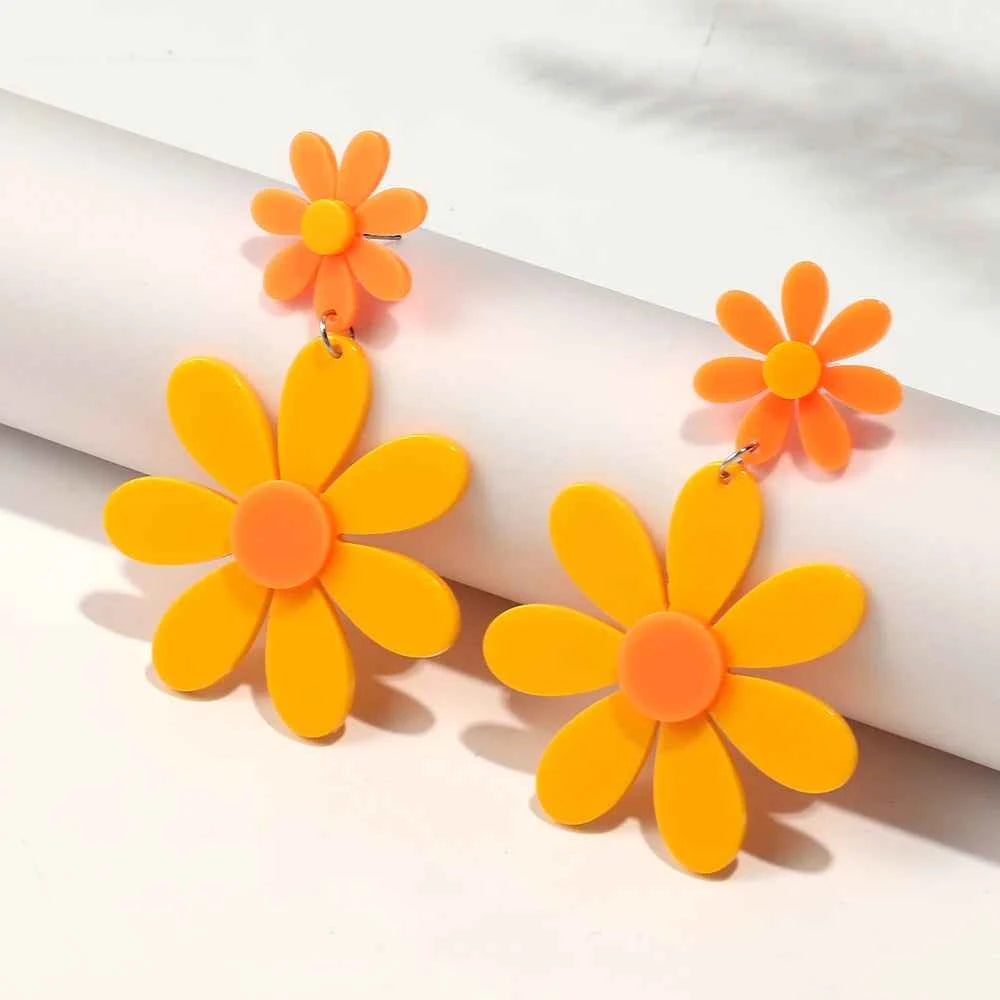Boho Colorful Acrylic Sunflower Long Earrings for Women Korean Trendy Big Daisy Flower Drop Earring Cute Jewelry Birthday Gifts