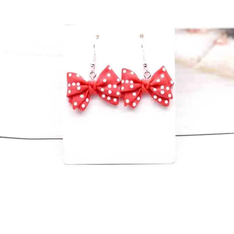 28*20mm Earrings For Girls Women Resin Handmade Cute Small Dot Bowknot Resin Flatback Charms Drop Earrings Funny Gift