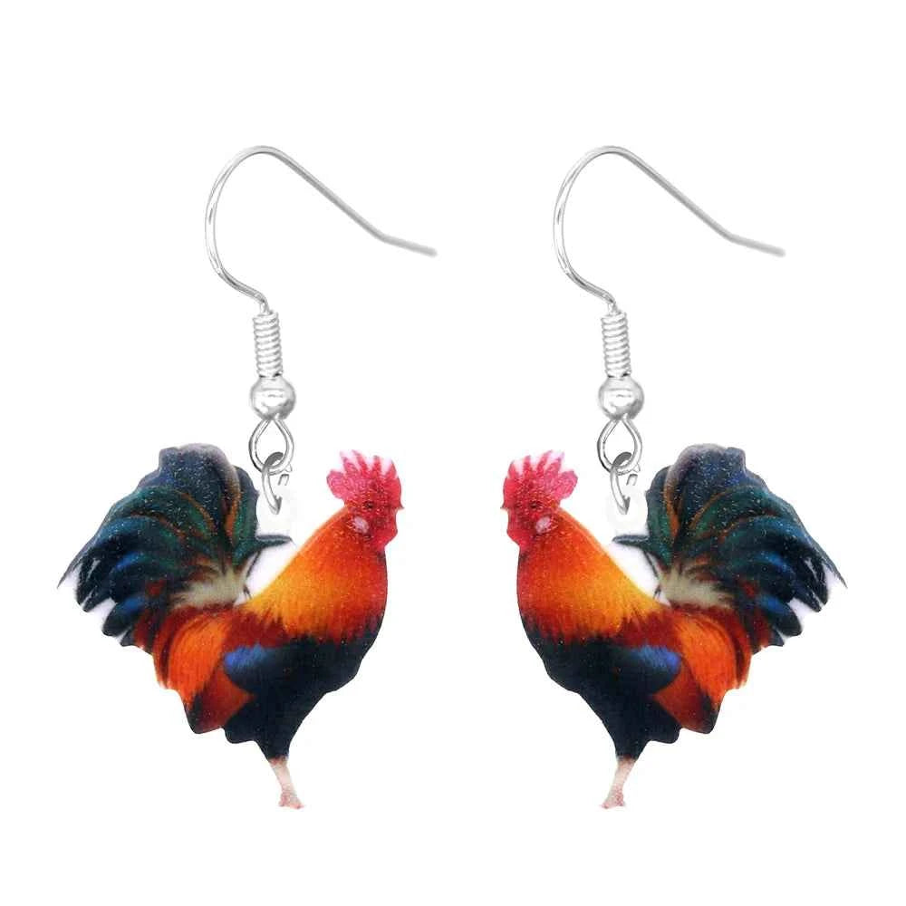 Animal earrings made of acrylic, cute and funny Hummingbird, goldfish, squirrel, parrot, owl, rooster, frog