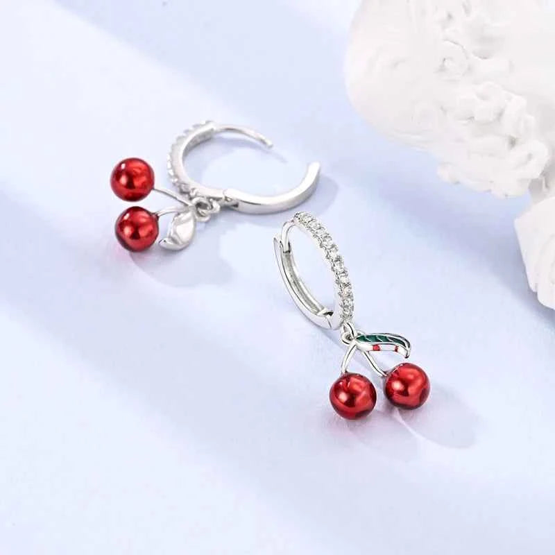 romantic 925 Sterling Silver Strawberry Rose Cherry Apple Wine Glass Red Earrings Colorful And Exquisite Niche Gifts