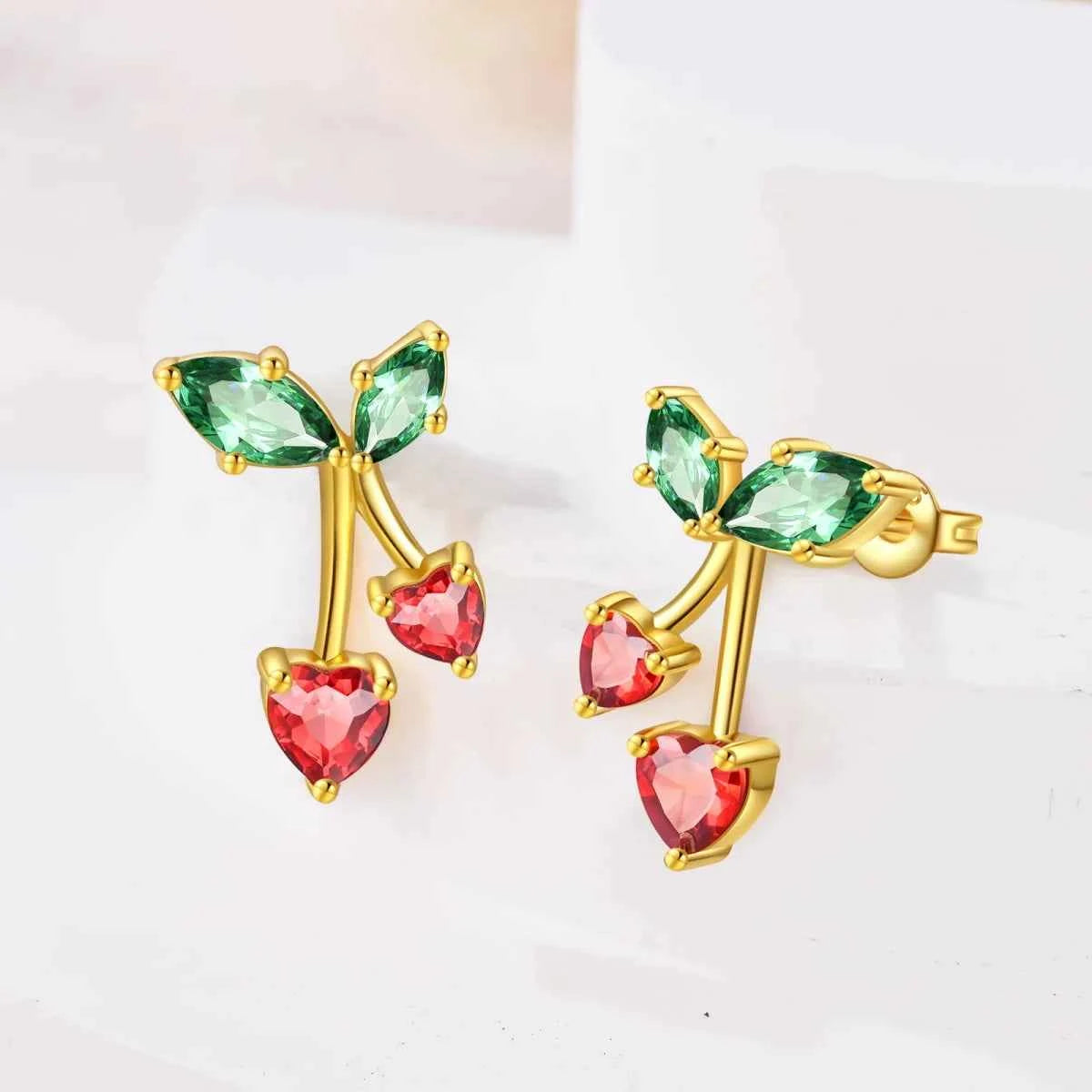 romantic 925 Sterling Silver Strawberry Rose Cherry Apple Wine Glass Red Earrings Colorful And Exquisite Niche Gifts