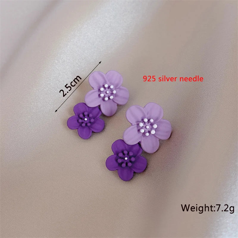 Korean New Double-layers Flower Drop Earrings for Ladies Exaggerated Women Floral Earrings Fashion Jewelry aretes de mujer
