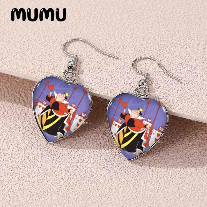 2024 New Alice in Wonderland Dangle Earring Heart Shaped Earrings Handmade Glass Dome Jewelry Gifts Fans