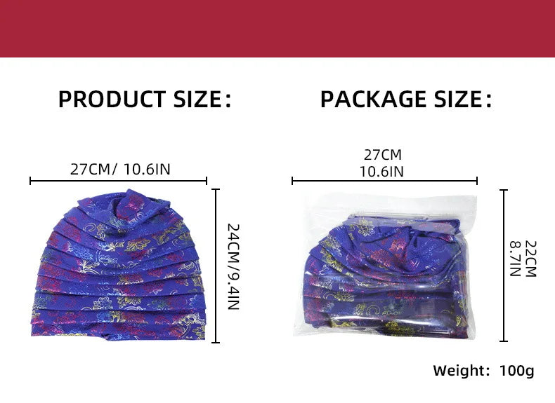 Glitter Full Body Pleated Turban Cap for Women 2025 Lady Head Wraps Muslim Headscarf Hat Turbante Mujer African Headpiece