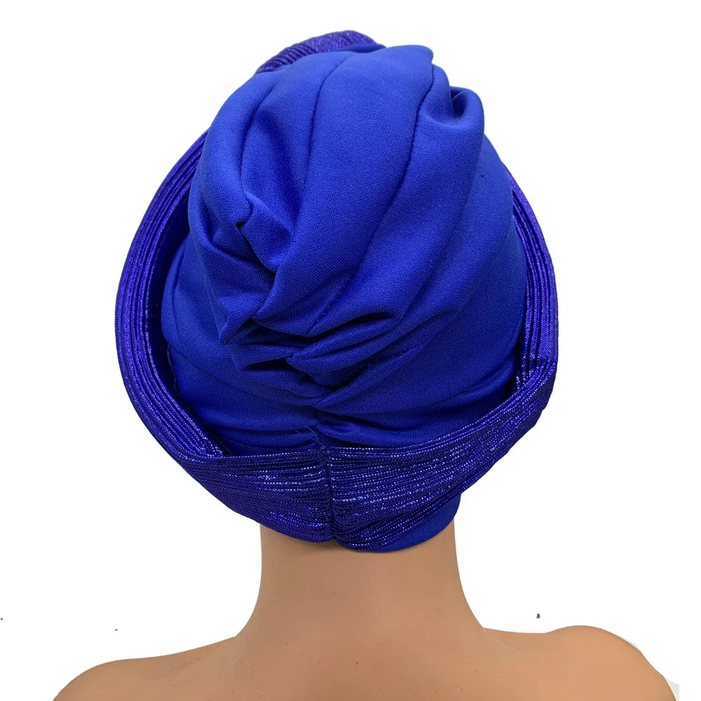 Glitter Knoted Head Wraps African Auto Gele Nigeria Wedding Headtie Party Headwear Muslim Hat Fashion Women's Turban Cap - NamafadStore