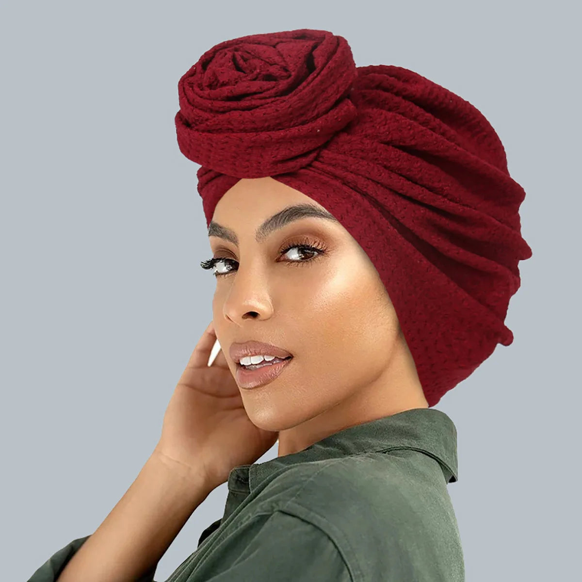 New African Print Turban Beanie for Women - Flower Beanie, Muslim Hijab, Head Wrap, and Hair Loss Bandana