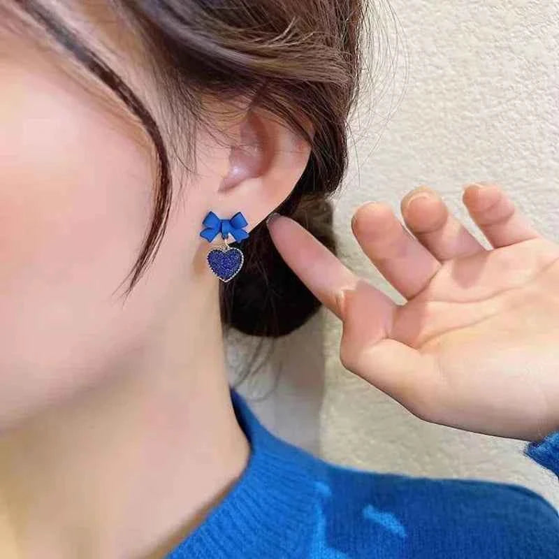 Golden Metal Blue Bowknot Earrings Fashion Jewelry Bow-tie Earrings Women Cute Romantic Pendientes Female Stud Earrings