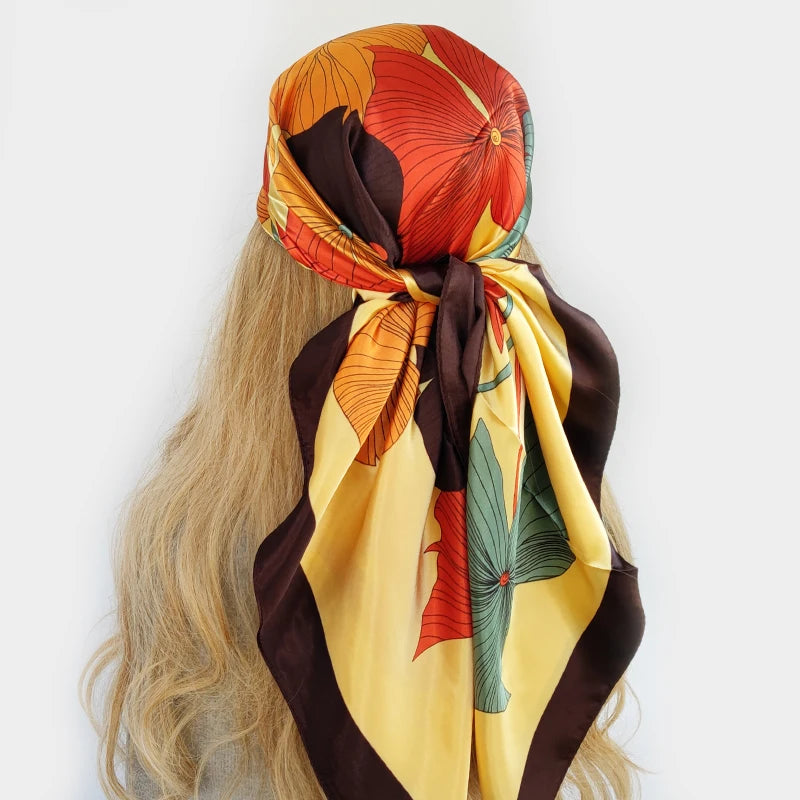New 90*90cm Retro Brand Women Silk Scarf Bandanna Fashion Bohemian Pattern Square Hijab Lady Wrap Headband foulard muffler