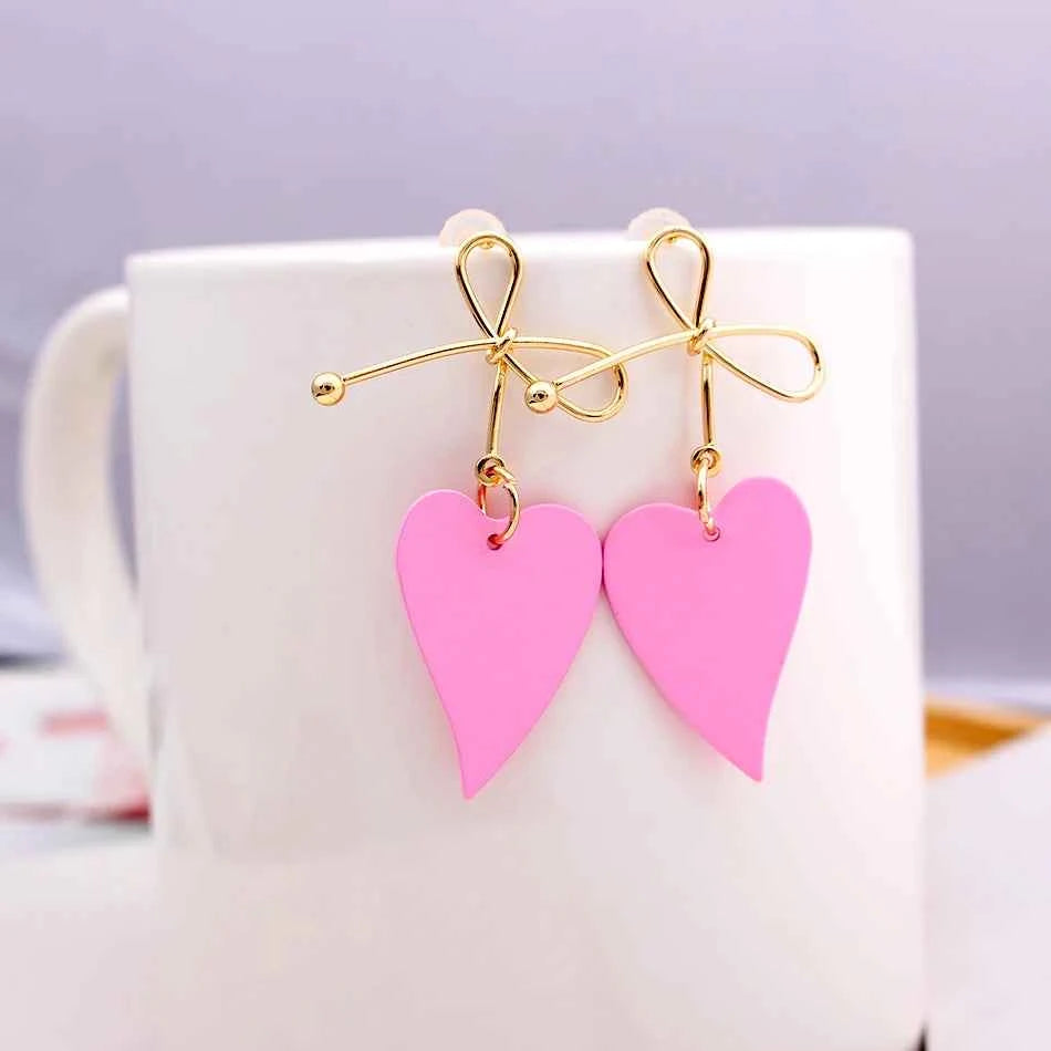 Fashion Pink Crystal Heart Flower Earrings for Women Cute Party Romantic Hollow Leaf Peach Triangular Cherry Pearl Ear Jewelry