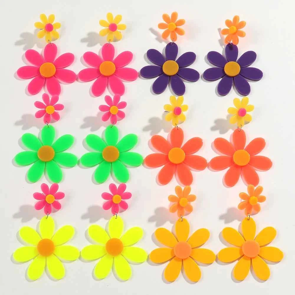 Boho Colorful Acrylic Sunflower Long Earrings for Women Korean Trendy Big Daisy Flower Drop Earring Cute Jewelry Birthday Gifts