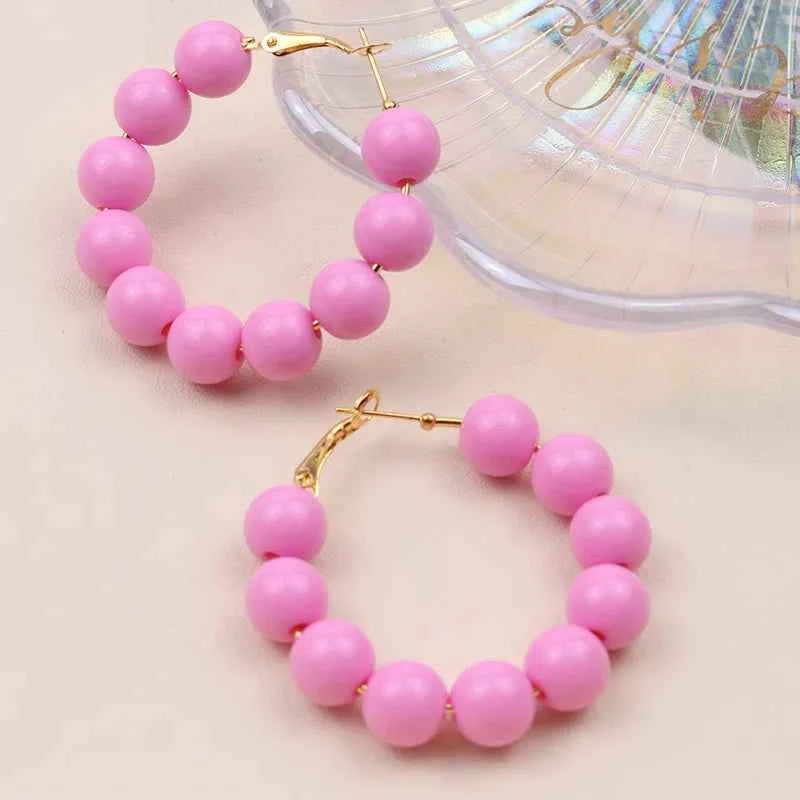 Summer dopamine bead candy colored acrylic earrings exaggerated and fashionable circular women's earrings