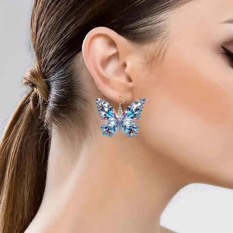 YAOLOGE 2025 New Arrival Sparkling Flat Butterfly Earrings Acrylic Material Women Novel Glamorous Eardrop Party Gifts