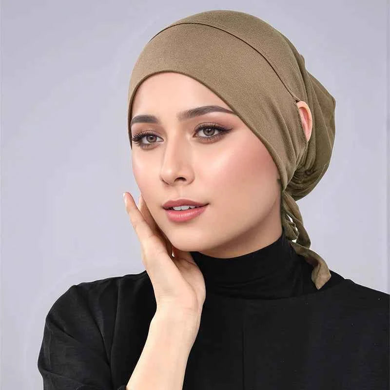 Adjustable Modal Under Cap With Ear Hole Hijab Caps Solid Muslim Hijab Inner Scarf Lady Bandanas Cap Under Caps Soft Hijab