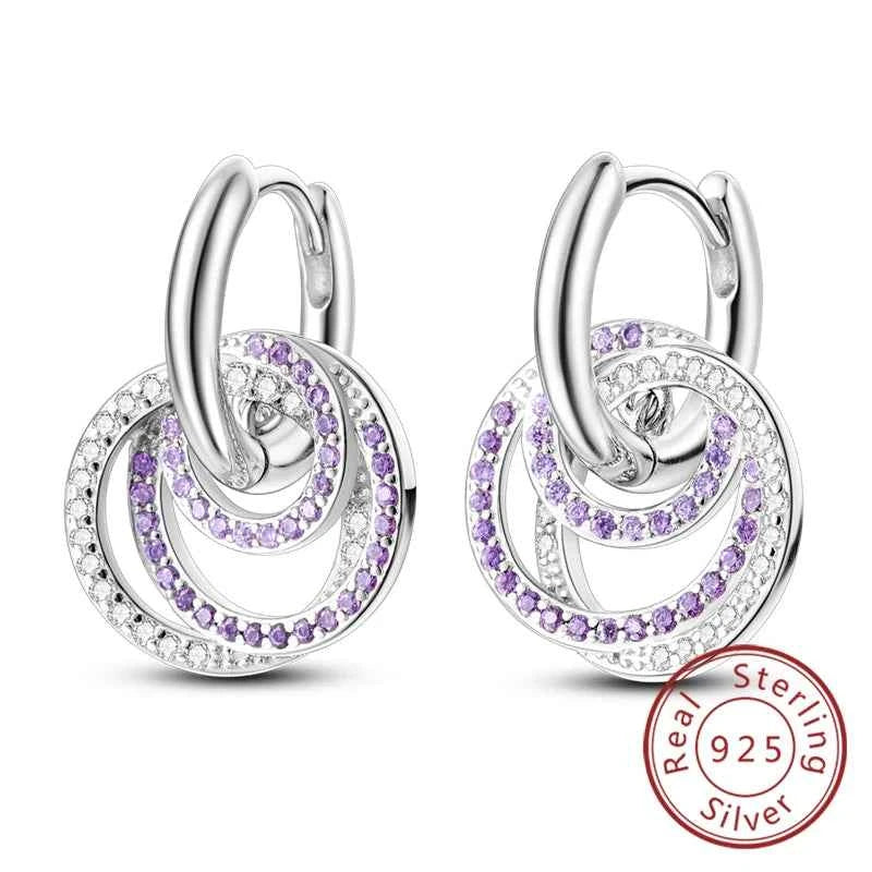 New Original 925 Sterling Silver Hoop Earrings Purple Zircon Flowers Butterflies Studs Earring For Women Wedding Engagement Gift