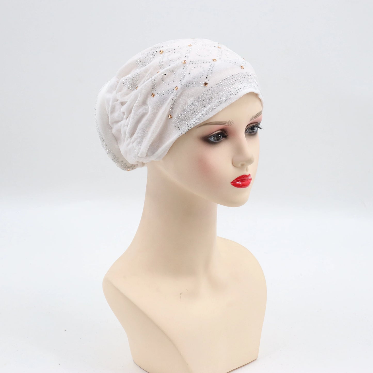 Soft Velvet Turban Cap for Women Muslim Headscarf Bonnet Elastic Female Headpiece Stylish Glitter Diamonds African Head Wraps