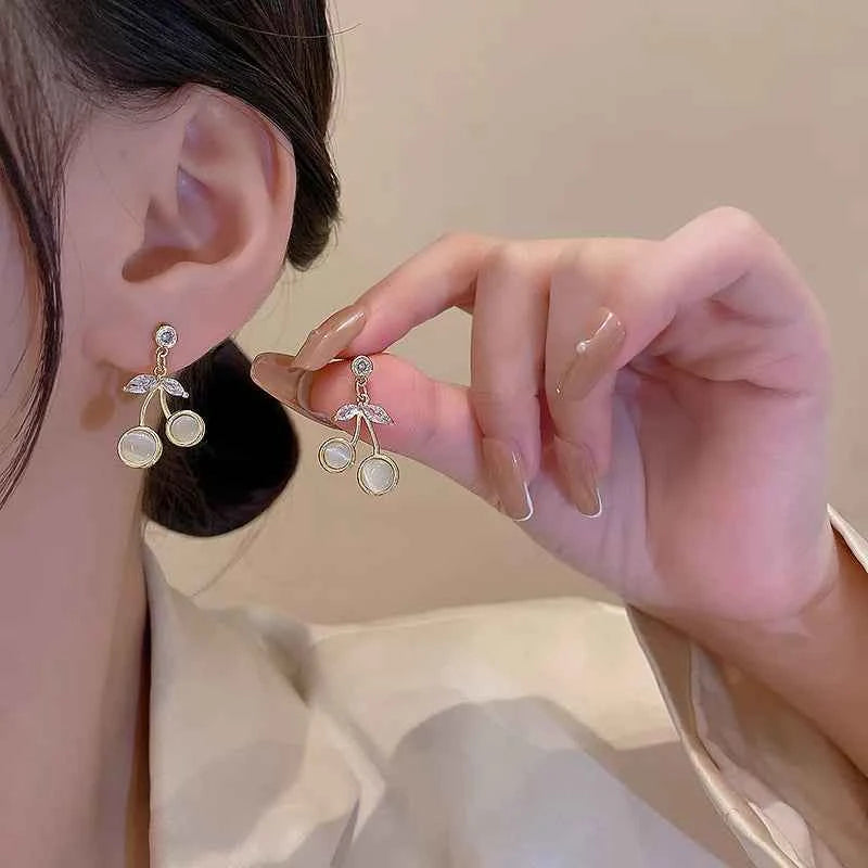 New Exquisite Zircon Opal Flower Earrings For Women Shiny Rhinestone Long Tassel Earring Girls Wedding Party Temperament Jewelry