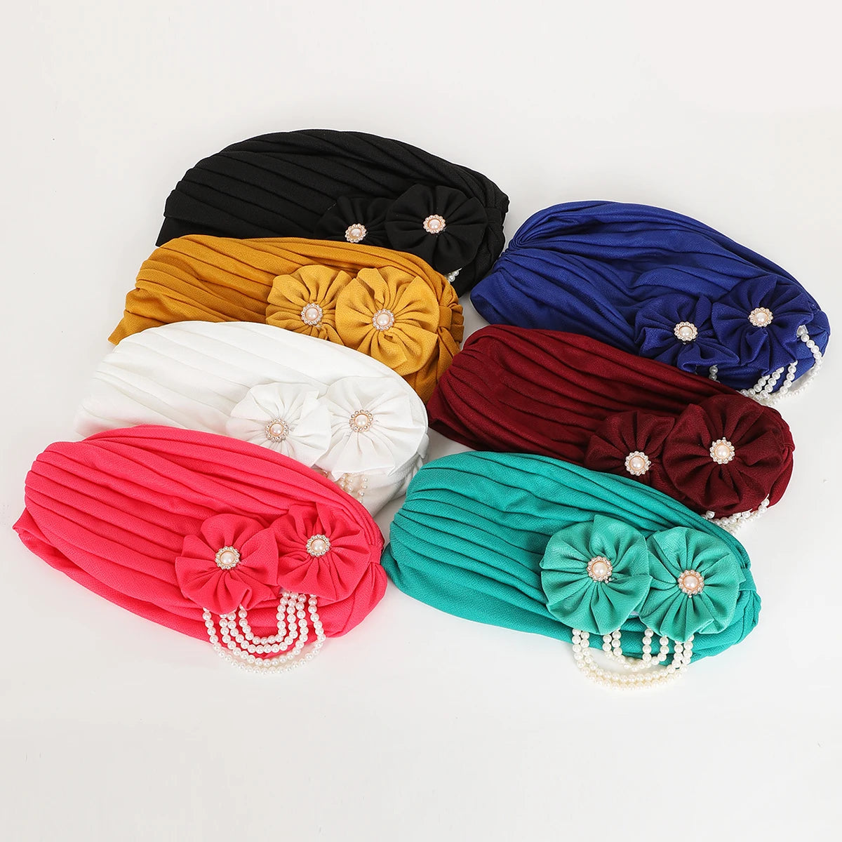 Pearls Beading Turban Cap for Women Flower Design Female Head Wraps Muslim Headscarf Bonnet Hairloss Hat Cover - NamafadStore
