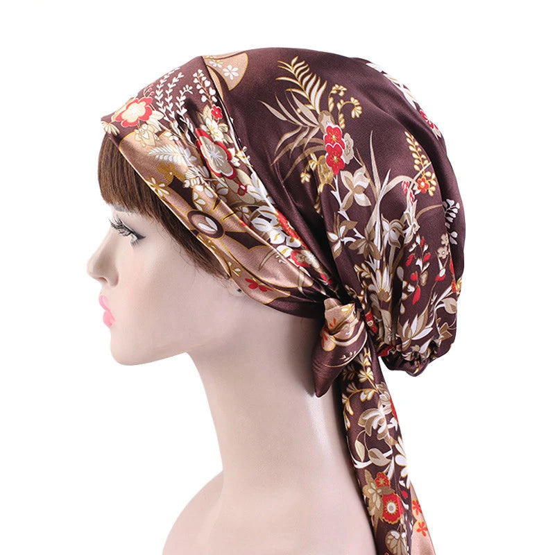 Women Silk Satin Cap Night Sleep Cap Hair Bonnet Hat Head Cover Satin Turban Headscarf Adjustable Ladies Long Hair Care Bonnet - NamafadStore
