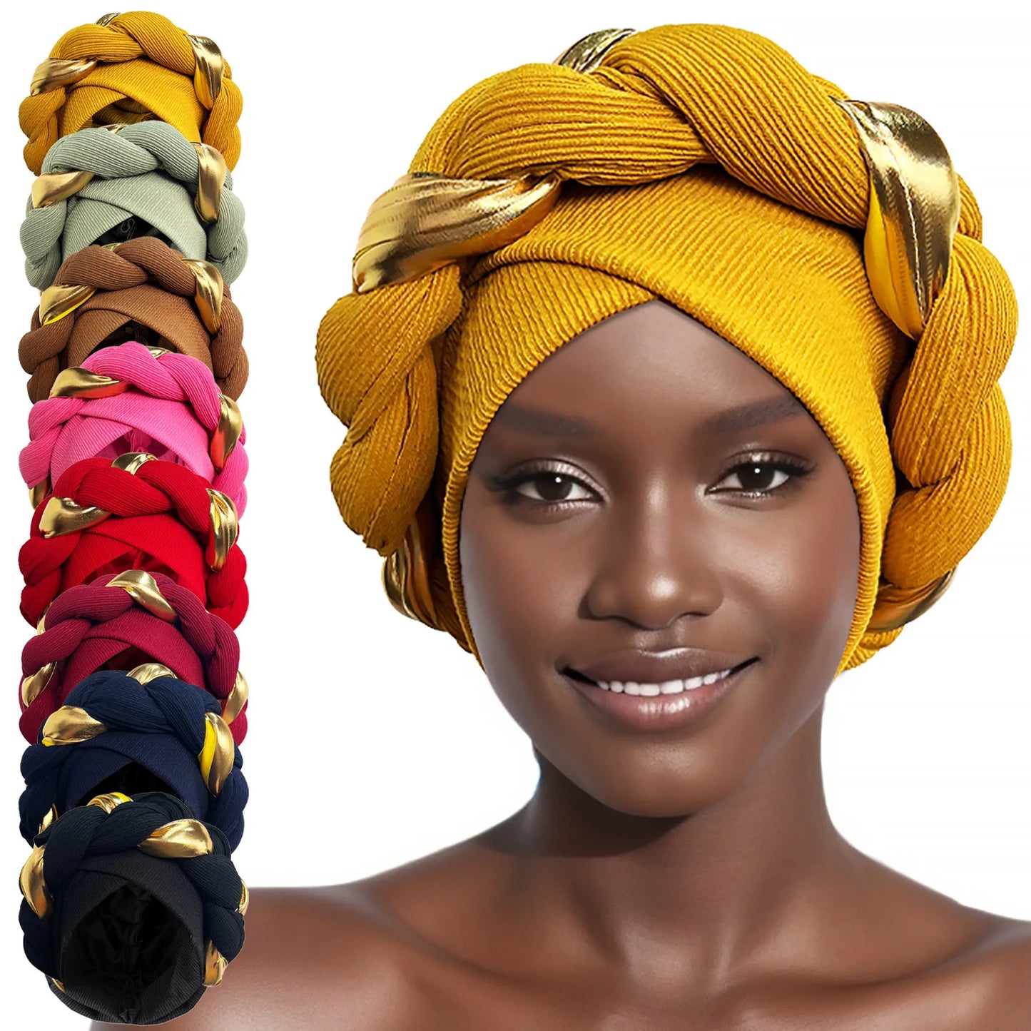 2024 New African Women Pleated Beanie Headwrap Hat Hair Accessories Arab Wrapped Muslim Hijab Turban Cap Female - NamafadStore