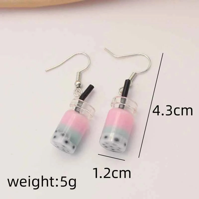 Trend Creative Funny Three Layers Colored Bubble Milky Tea Pendant Earrings for Women Personality Drink Ear Jewelry Girl Gift