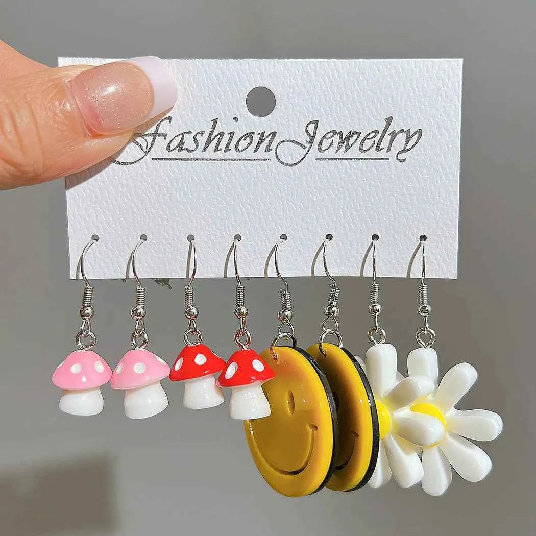 Candy Color Acrylic Earrings Set for Women Dopamine Bohemian Animal Cloud Fruit Drop Earrings for Girls Party Y2K Jewelry